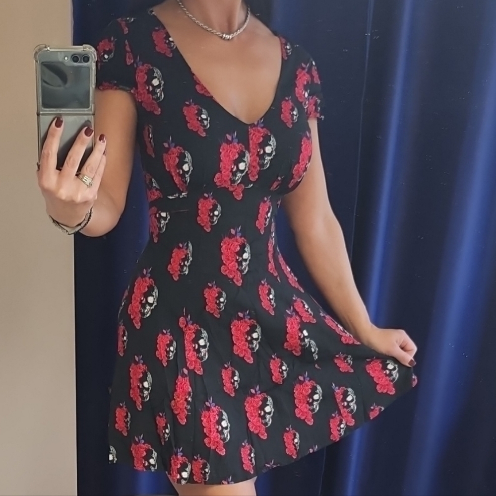 Floral Black and Red Dress
